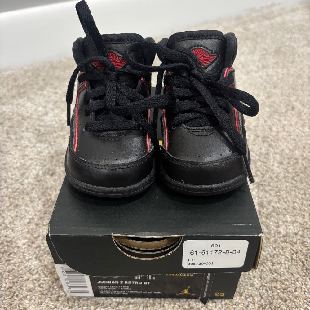 Nike Air Jordan 2 Retro Toddler Shoes Black/Red Size 4C Toddler Sneakers - Picture 9 of 9